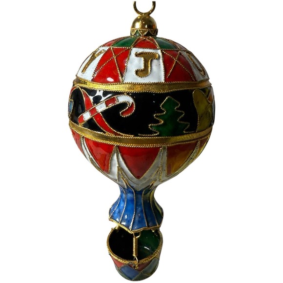 Cloisonné Hot Air Balloon Ornament‎ Hand Painted Enamel Christmas Holiday JOY - Picture 1 of 12